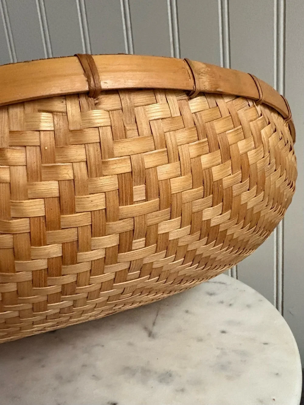Vintage Handwoven Bamboo 13” Winnowing Basket Brown/Tan VTG Boho Bohemian Rustic